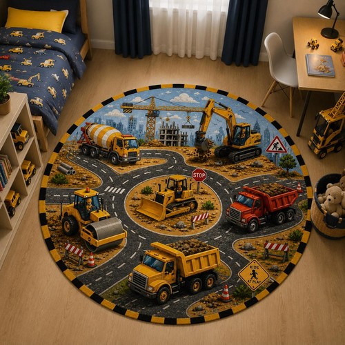 Construction round rug yellow - round, rug:
