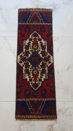 Long blue small rug - small, tribal